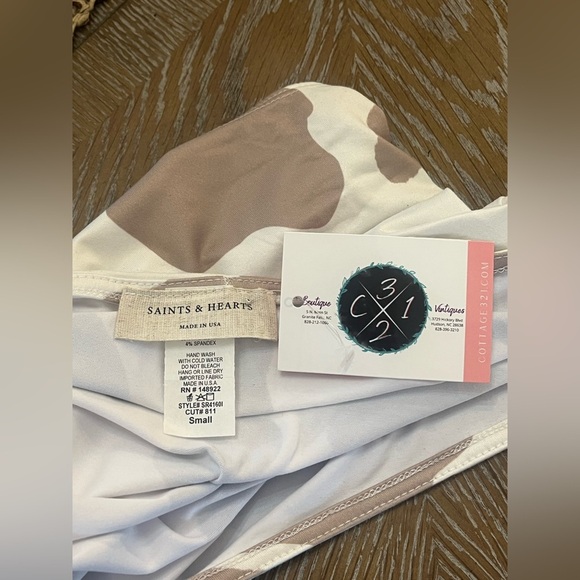 Saints & Hearts Asymmetrical Brown and Cream‎ Bodysuit with Cow Print Small NWT - Picture 7 of 7